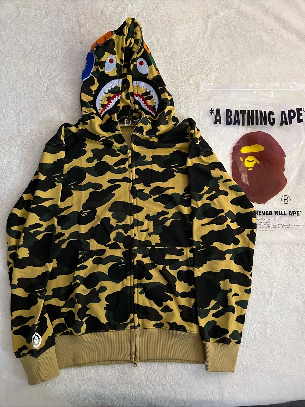 Bape Yellow Zip up Hoodie           Size Large